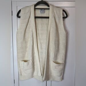 Vintage Milrank Textured Knit Sweater Vest One Size Cream Open Front Pockets 70s
